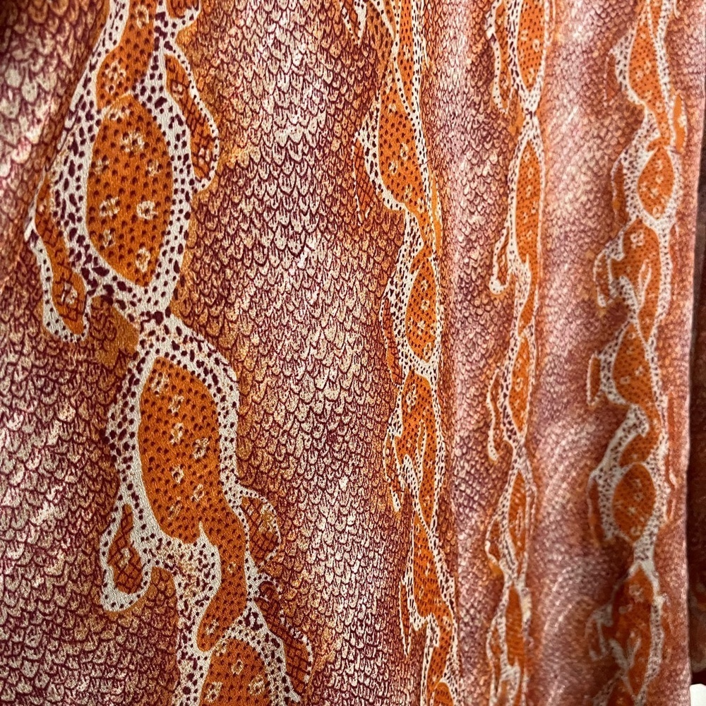 5/$45 Vintage 70s Long Semi Sheer Orange Snakeskin Kaftan by La Nuit - Picture 8 of 14
